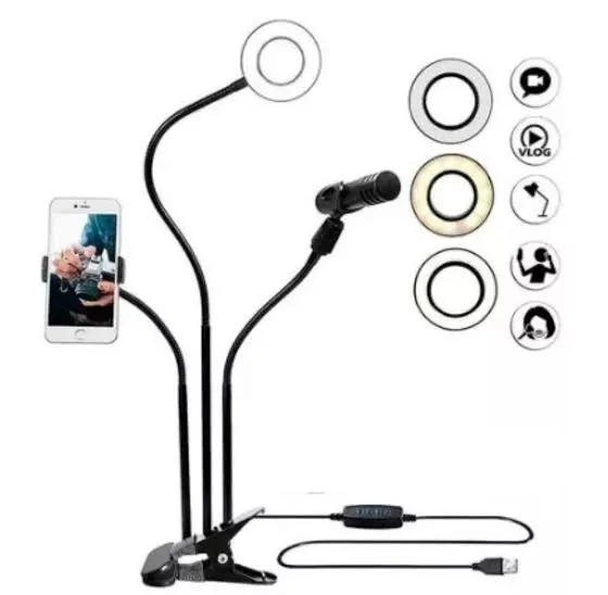 Ring Light+Suporte para celular e microfone