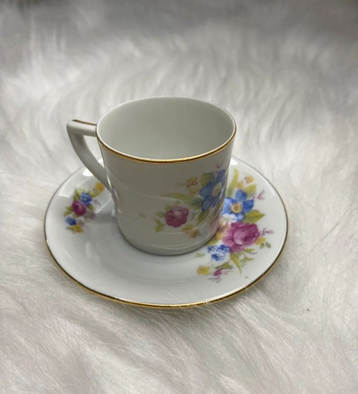 xicara de cafe floral de porcelana polonesa antiga - Foto 2