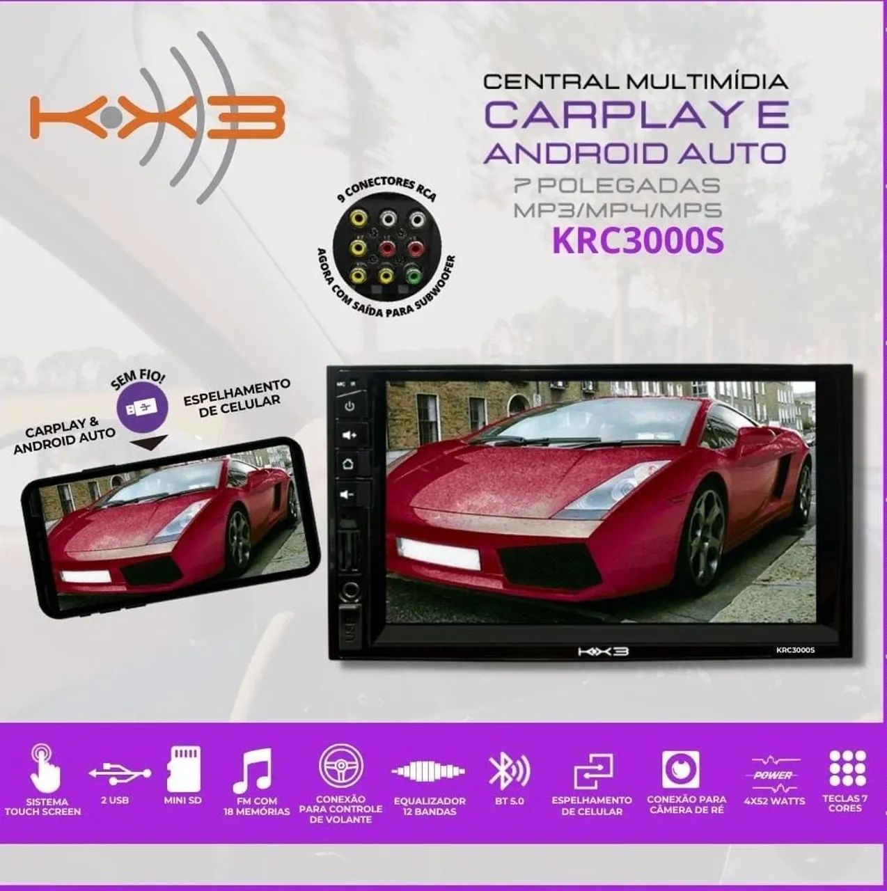 Multimídia Carplay 7 polegadas 