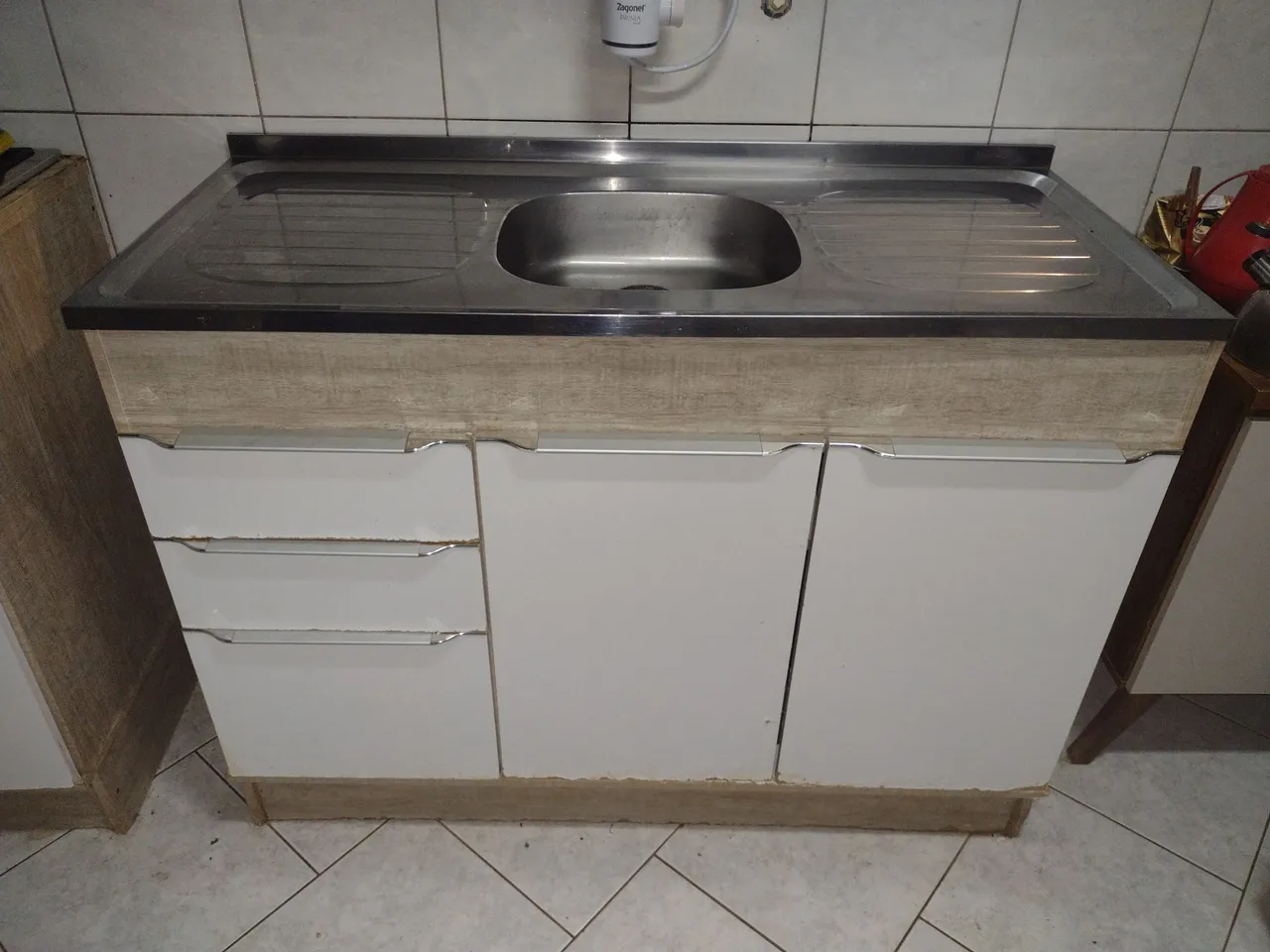 Armário de Cozinha com Pia em Aço Inox