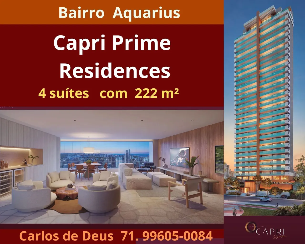 Capri Prime Residences: Lindo 4 suítes Alto Padrão, 222 m², 4 vagas, no Bairro Aquarius