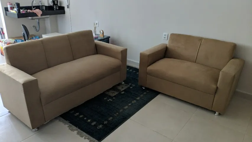 SOFA NOVO 3E2 LUGARES TECIDO SUEDE ESPUMA D33 QUALIDADE E DURABILIDADE