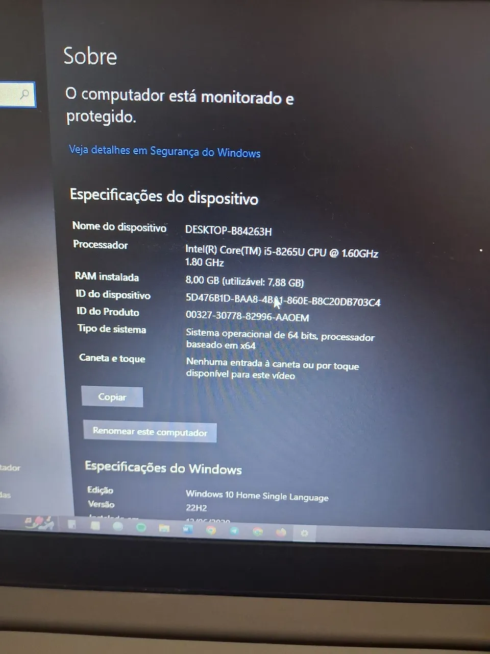 Notebook LeNovo i5-8265U 8GB RAM SSD 500GB