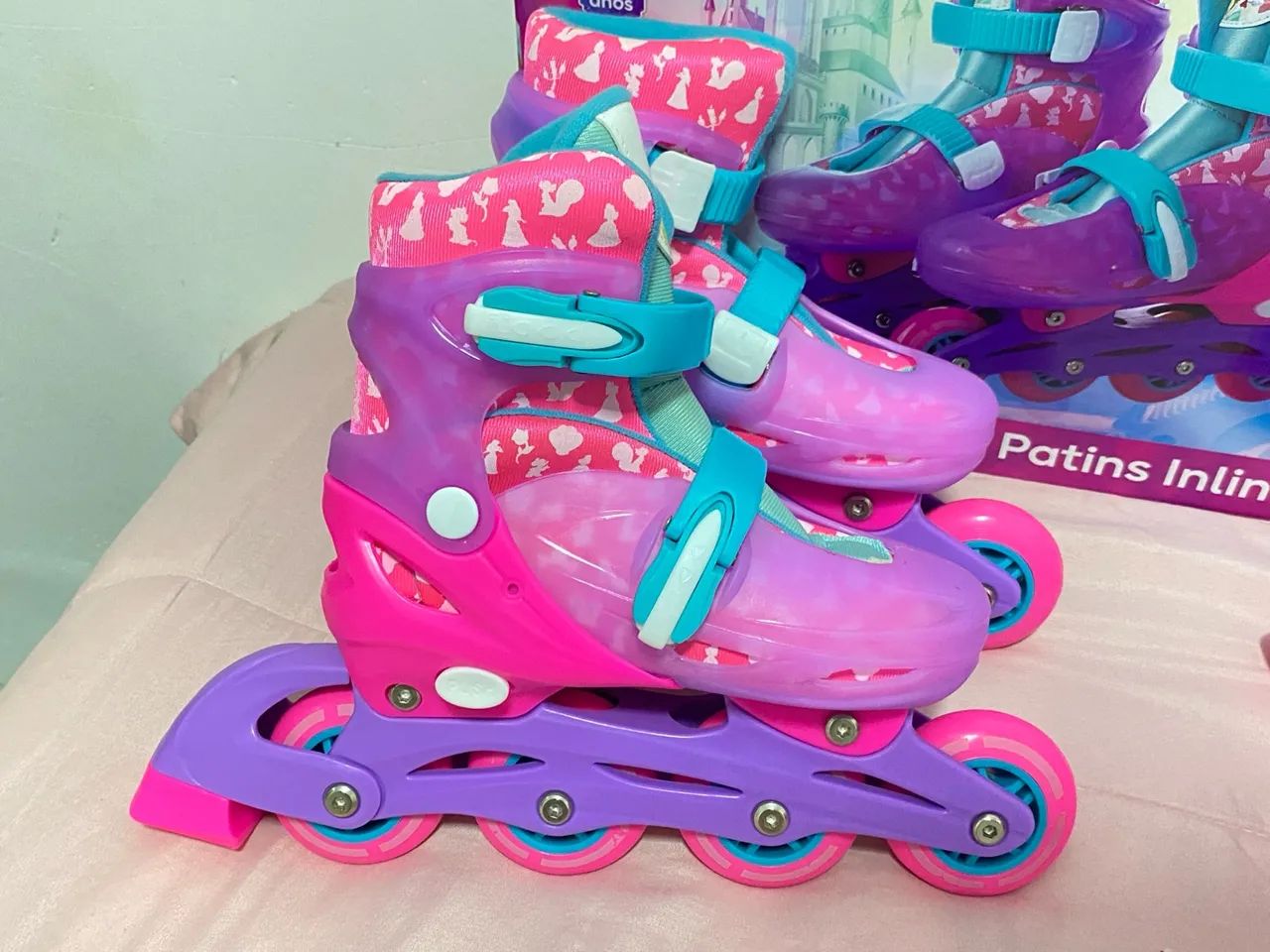 Patins Inline Infantil - Princesa - Rosa e Lilás