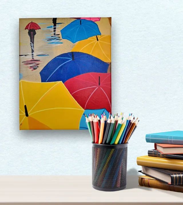 Mini Quadro com Guarda Chuvas-coloridos