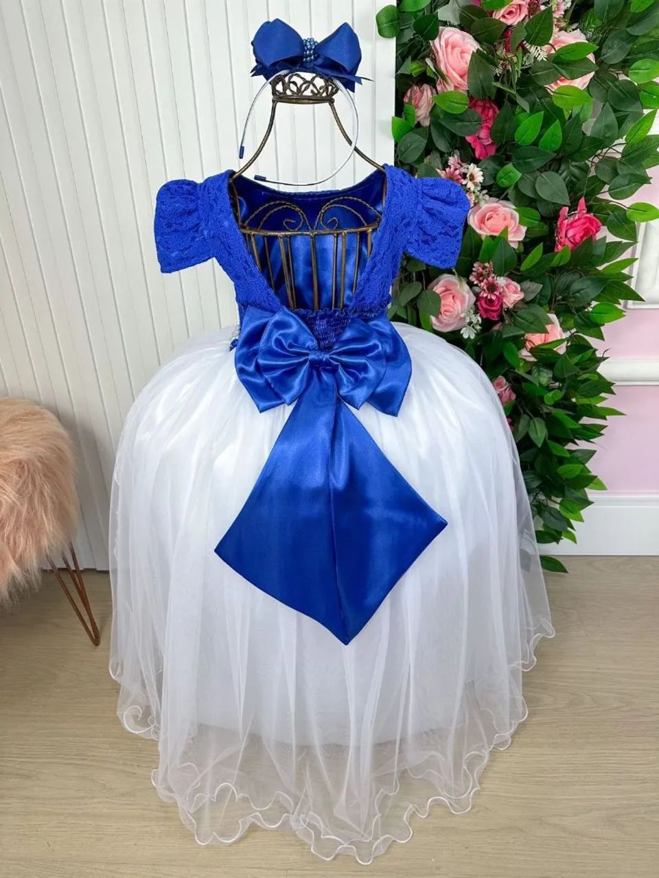 Vestido Infantil Azul e Branco - Foto 3