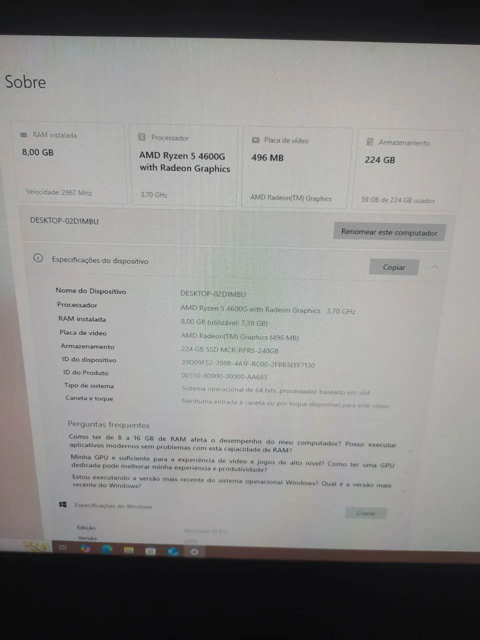 Computador Desktop AMD Ryzen 5 4600G