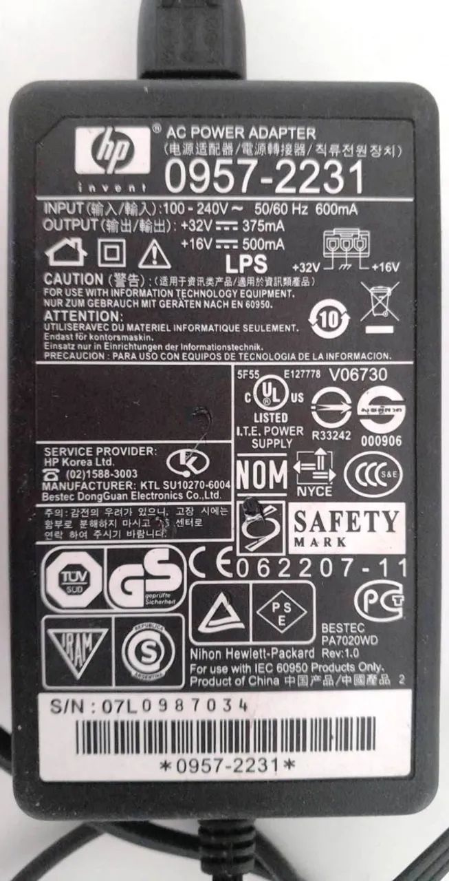 Fonte elétrica para impressora da HP