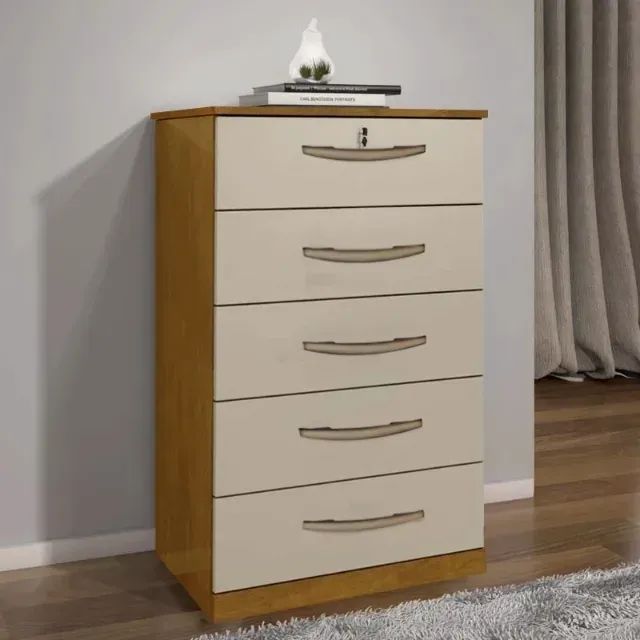 Cômoda Vane Cinamomo/Off 5Gvs JL Móveis - Entrega Rápida! 