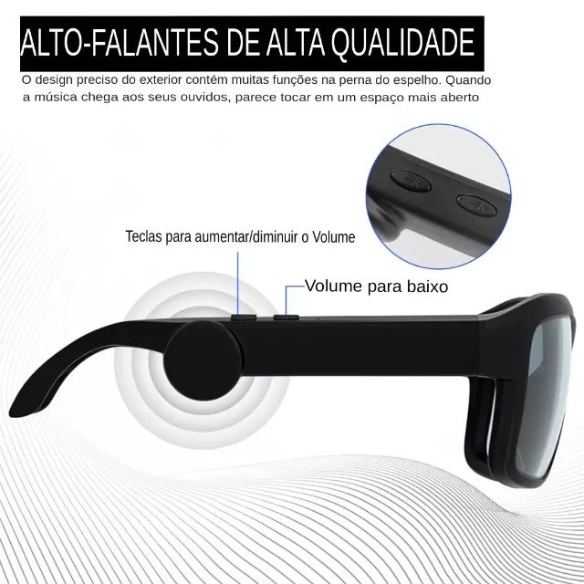 Óculos Fones de Ouvido Bluetooth Comando de voz google assistant Siri Atende Chamadas - Foto 5