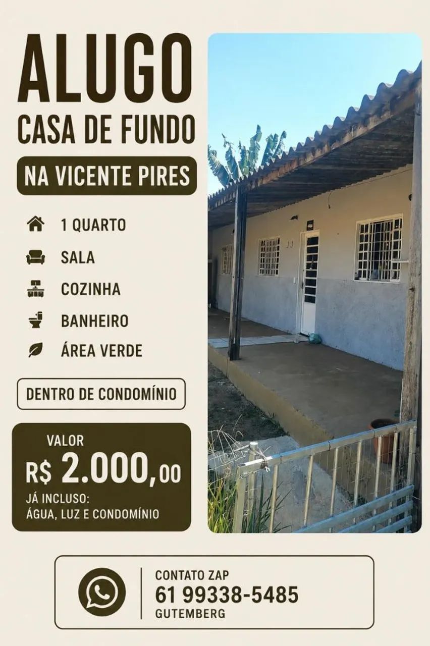 Alugo casa de fundos
