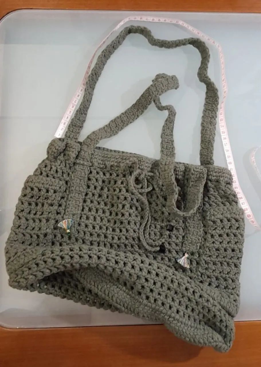 Bolsa de crochê verde musgo - Foto 3