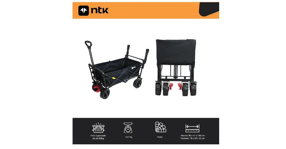 NTK, Carrinho Montclair com Cobertura para Transporte de Utensílios no Geral, Camping, Jar - Foto 3