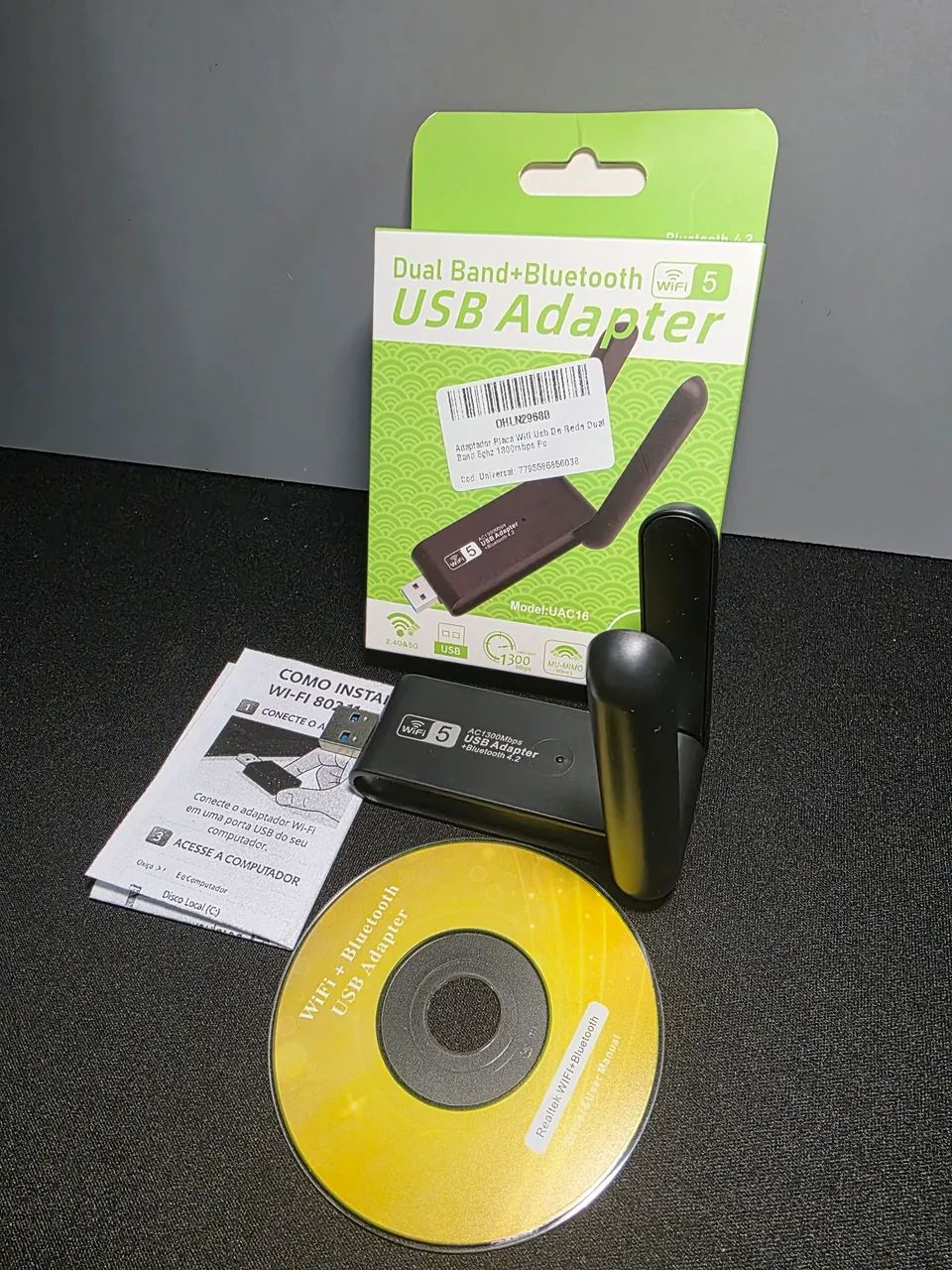 Adaptador USB wifi e Bluetooth 2 em 1 para computador