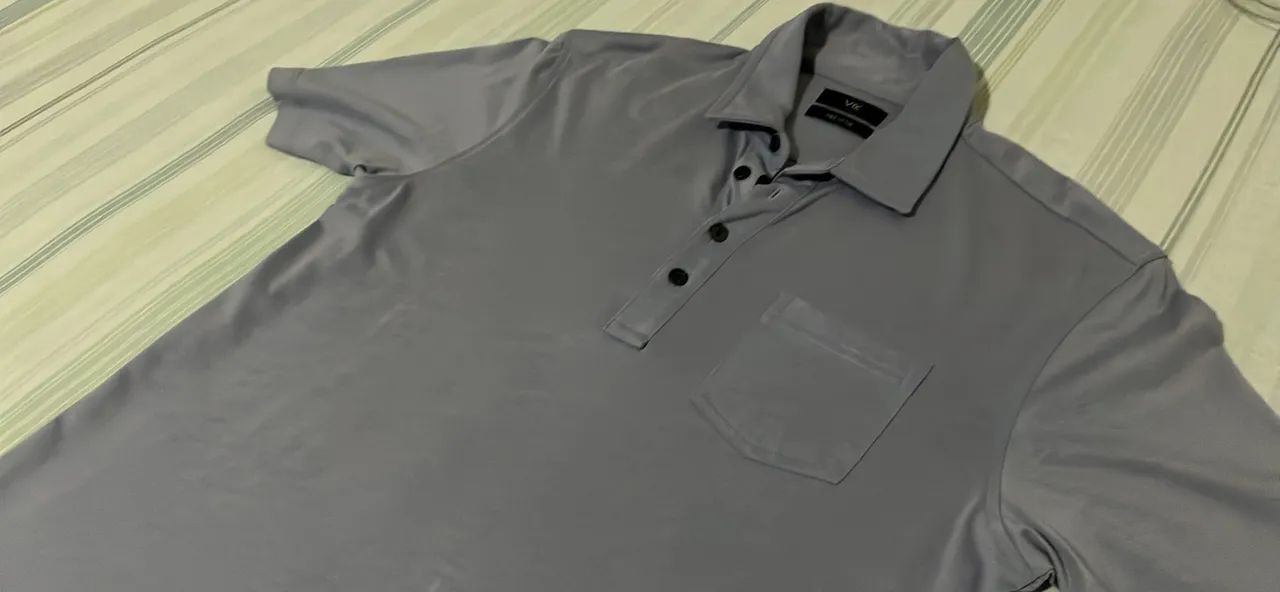 Camisa Polo VR (Vila Romana) Algodão Pima - Cinza Claro com Bolso Frontal