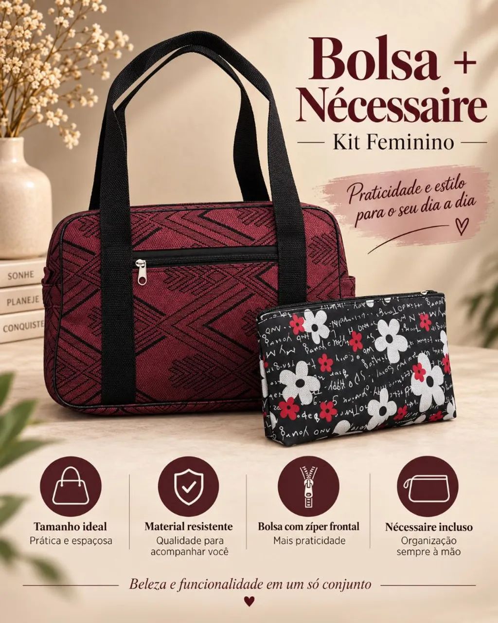 Bolsa Feminina + Necessaire - Conjunto Elegante e Prático