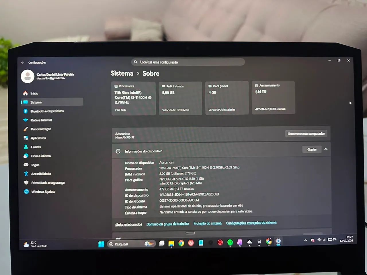 Notebook Acer Nitro 5 - 15,3" 1TB & 8gb RAM - Foto 3