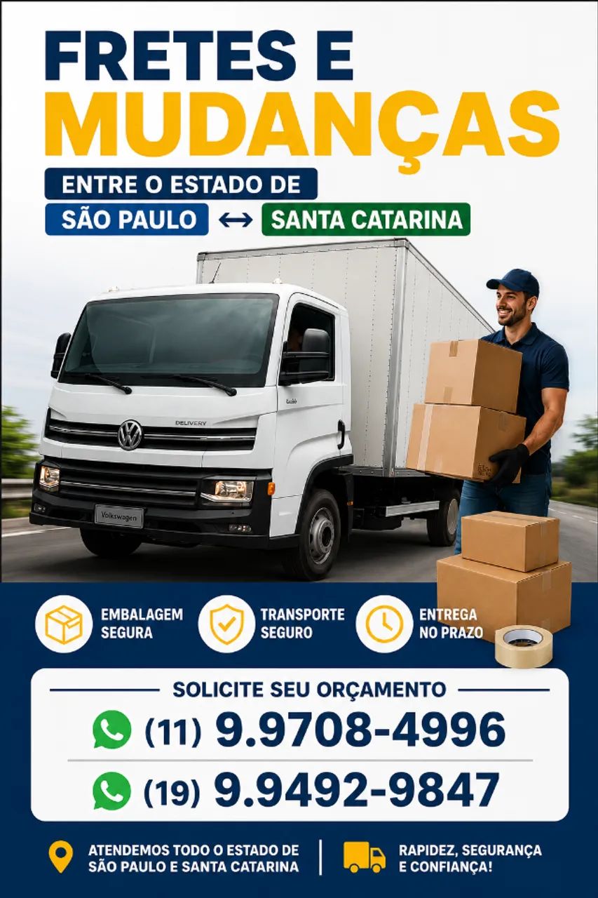 Mudanças, Limeira e Grande Campinas, São Paulo para  Santa Catarina