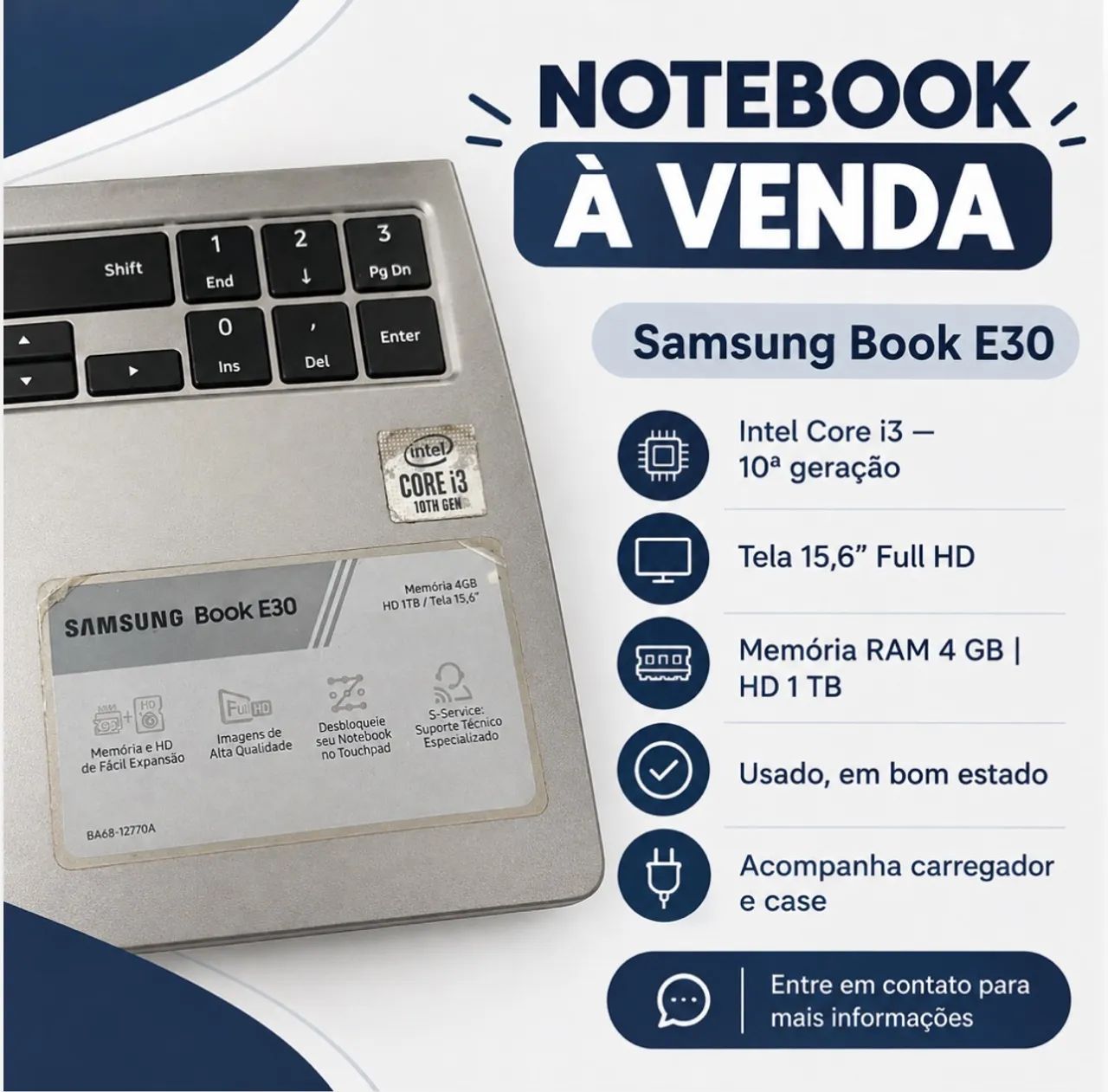 Notebook Sansung Book E30 core i3 em perfeito estado 
