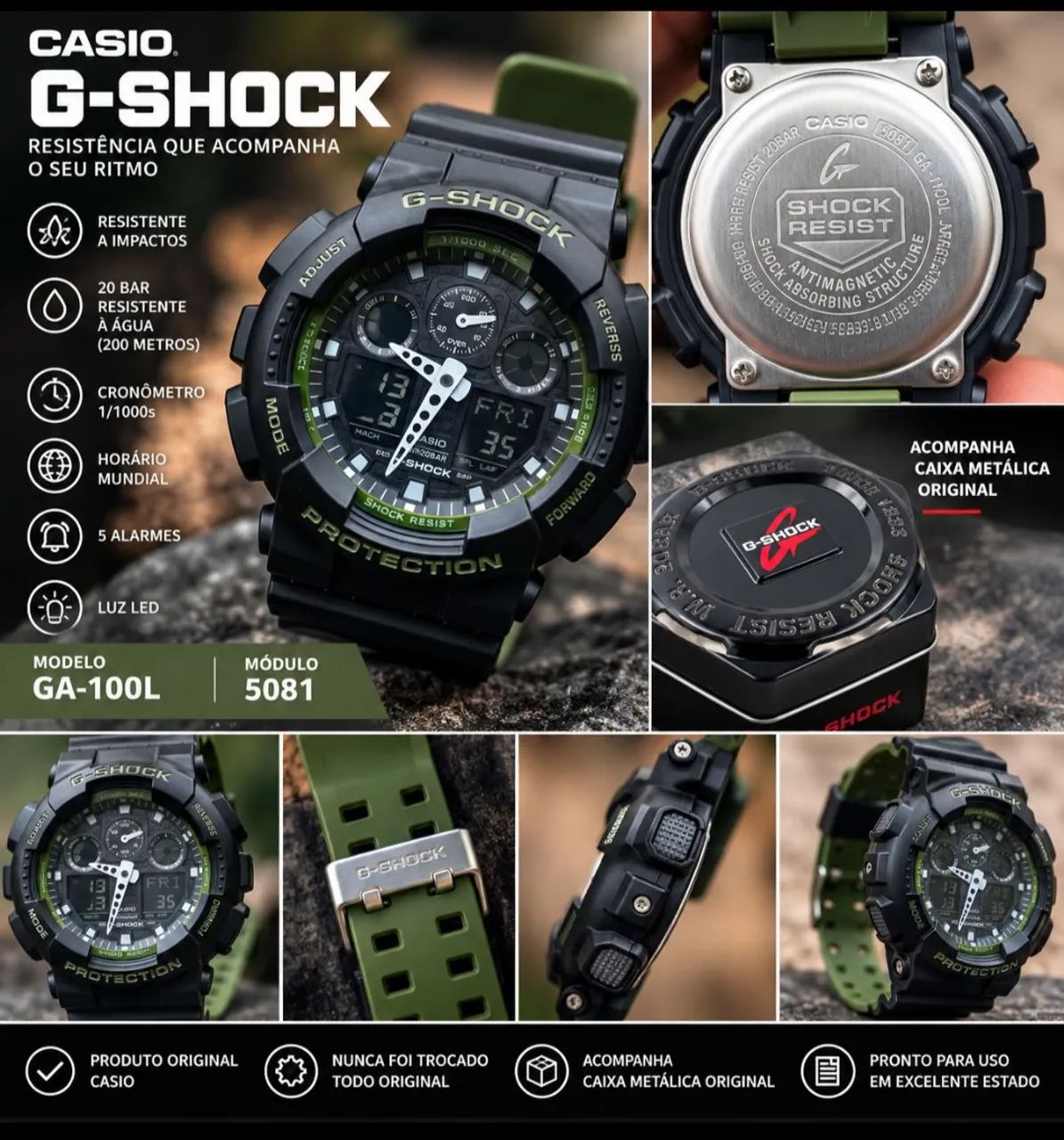 Casio G-Shock GA-100L Original + Caixa Metálica - Acessórios