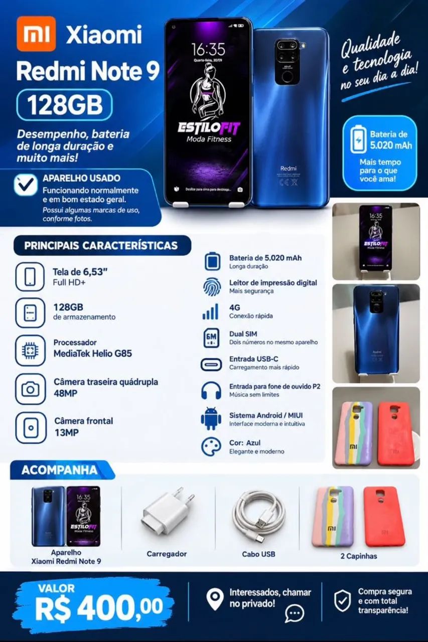 Smartphone Xiaomi Redmi Note 9 - 128gb Azul - Foto 4