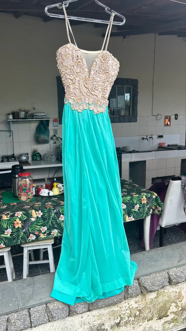 Vestido Longo Verde-Tiffany Bordado  - Foto 2