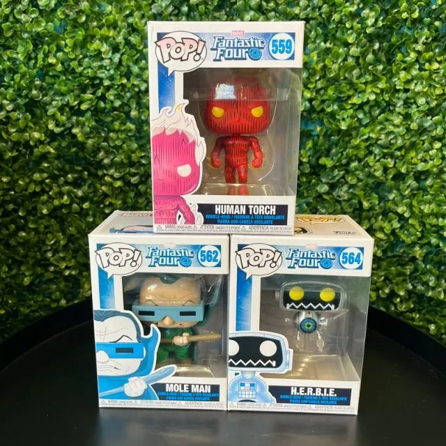 Kit 3 Funko Pop's Quarteto Fantástico | Human Torch #559 Mole Man #562 H.E.R.B.I.E. #564