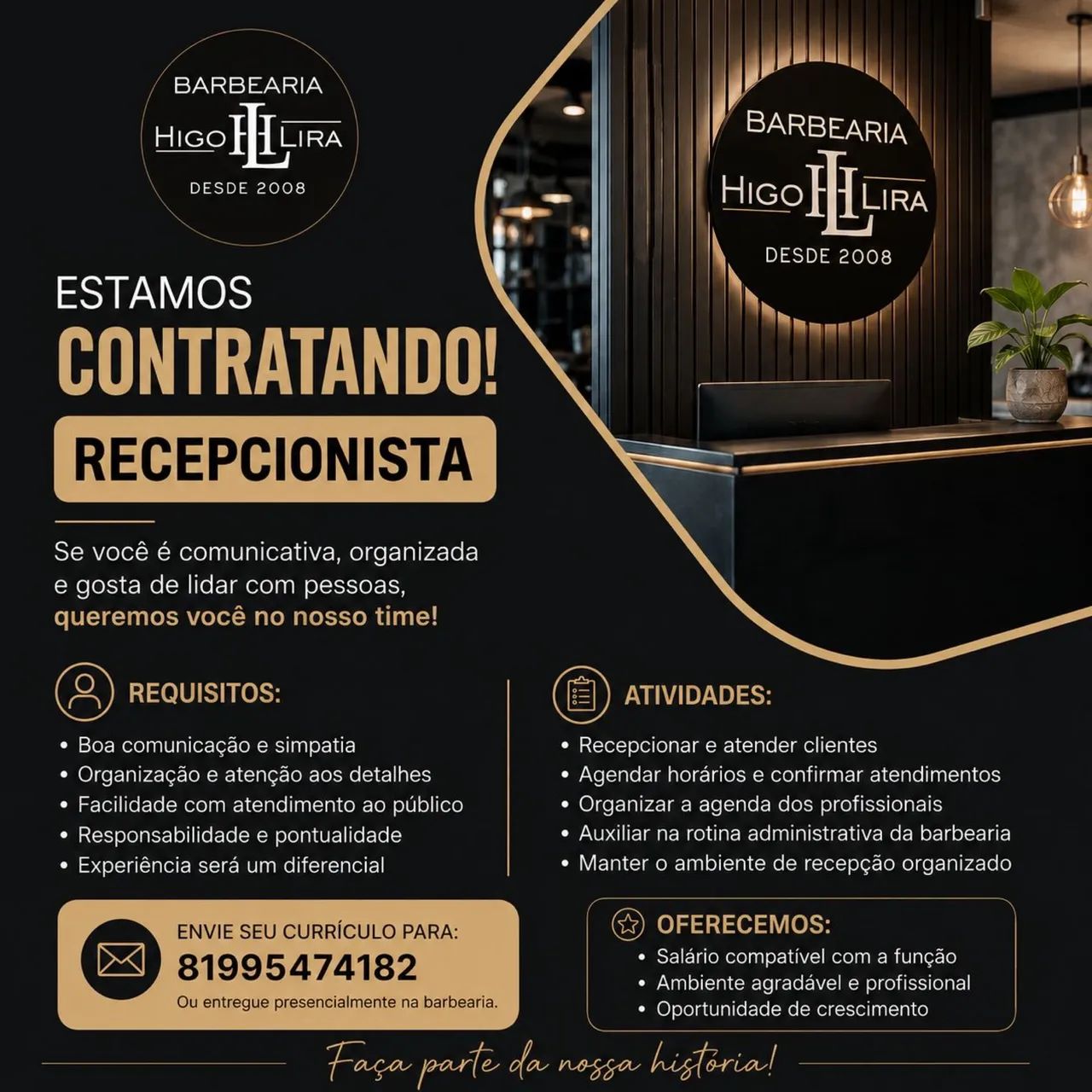 Contrata-se recepcionista 