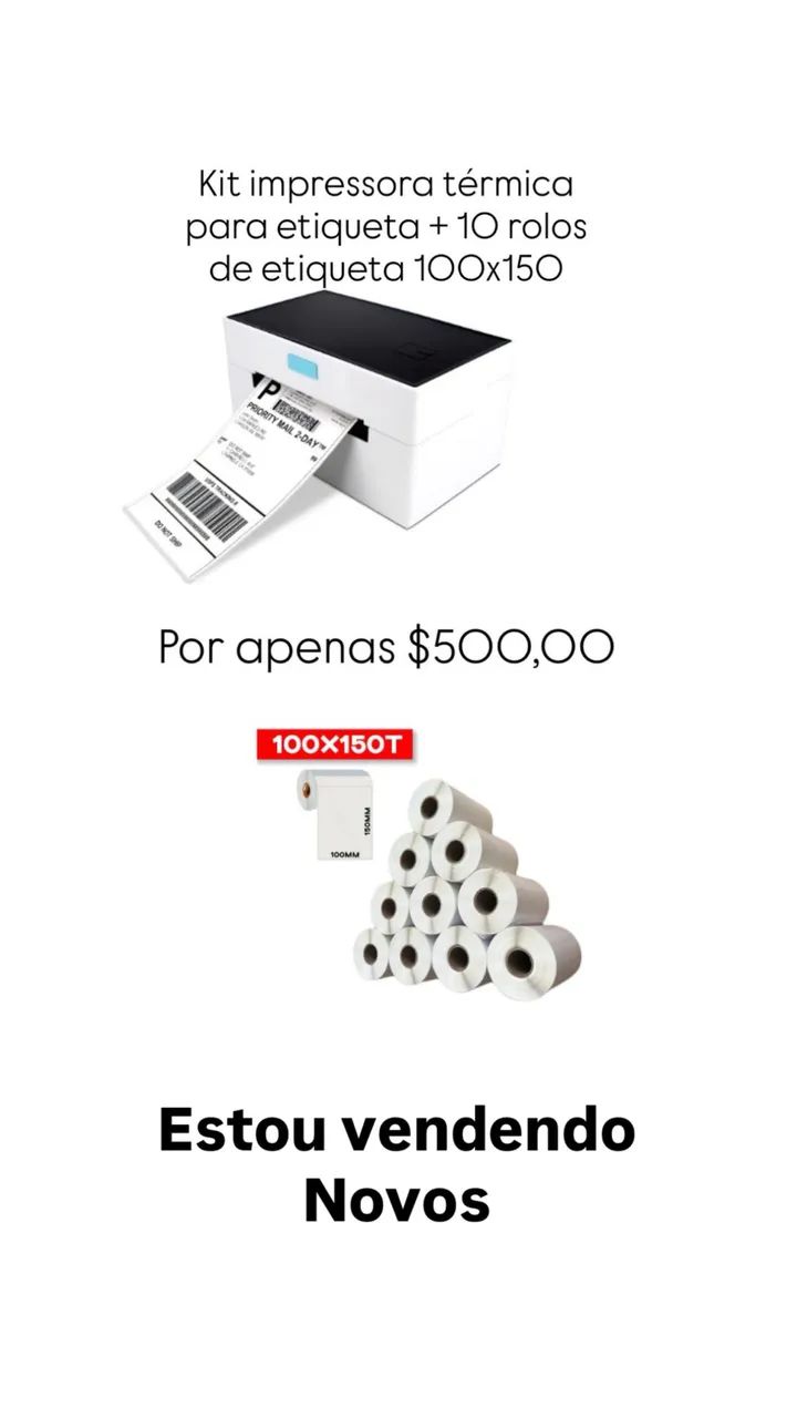 Kit impressora térmica + rolos 100x150