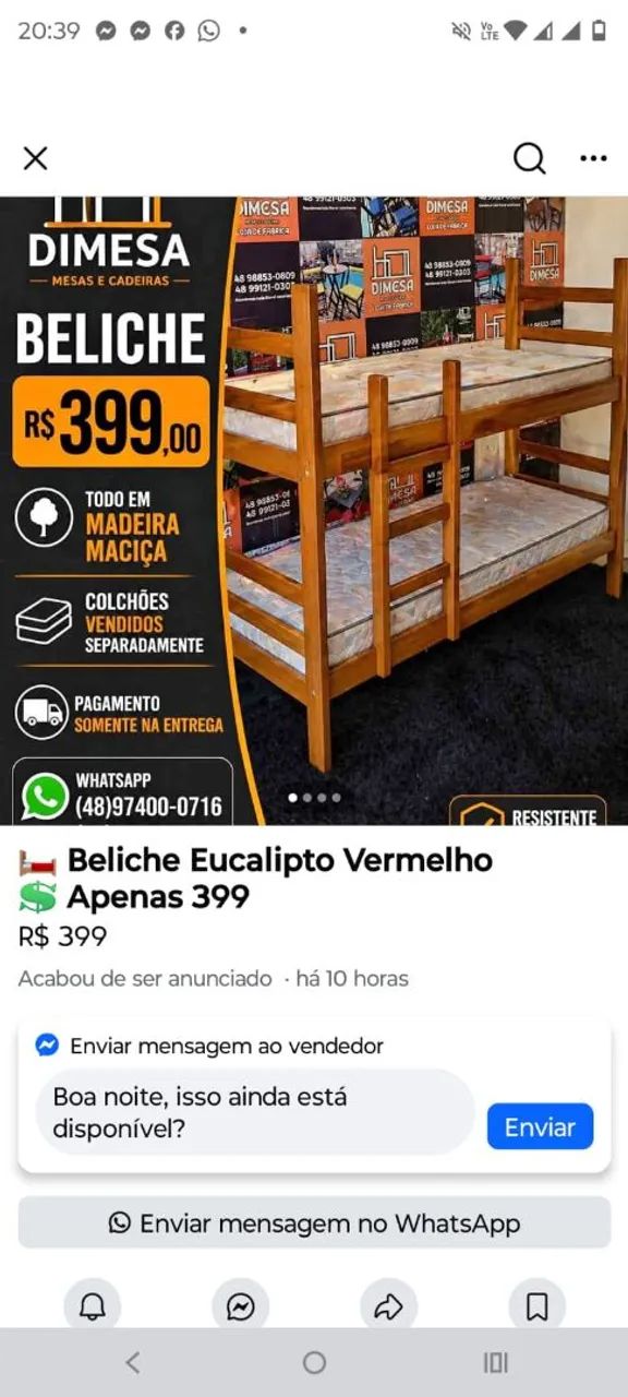 ? Beliche em Madeira Maciça - Direto de Fábrica (Super Resistente)<br>Preço: R$ 399,00 - Foto 3