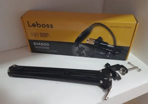Microfone condensador bm800 leboss - completo com braço articulado, aranha e popfilter