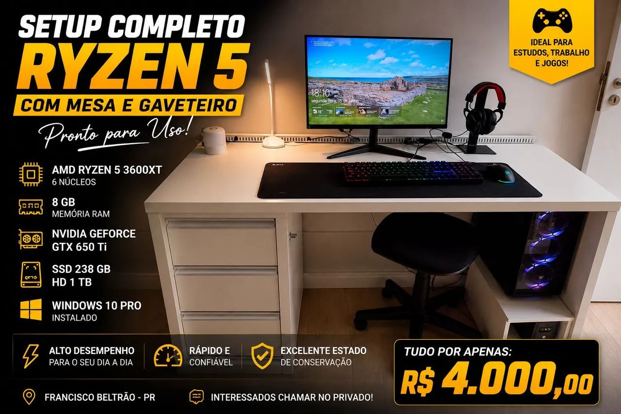 Computador Pc com mesa sob medida, tudo incluso , até o gaveteiro 