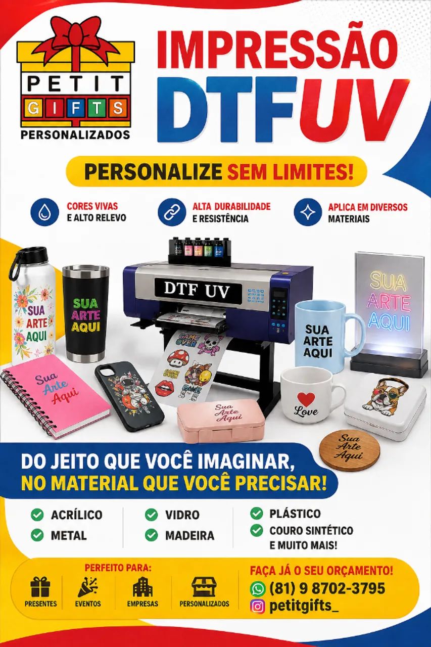 Impressão em DTFUV personalize tudo