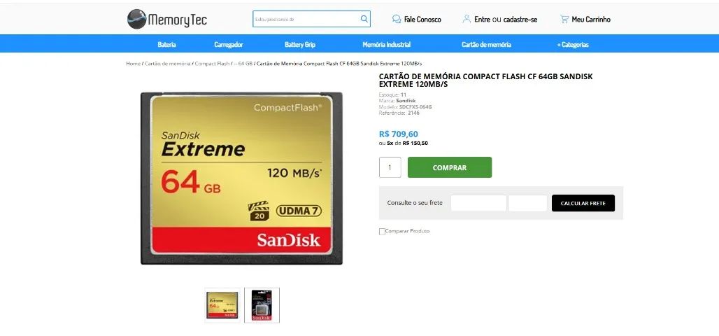 Cartão de Memória Compact Flash CF 64GB Sandisk Extreme 120MB/s (Impecável) - Foto 2