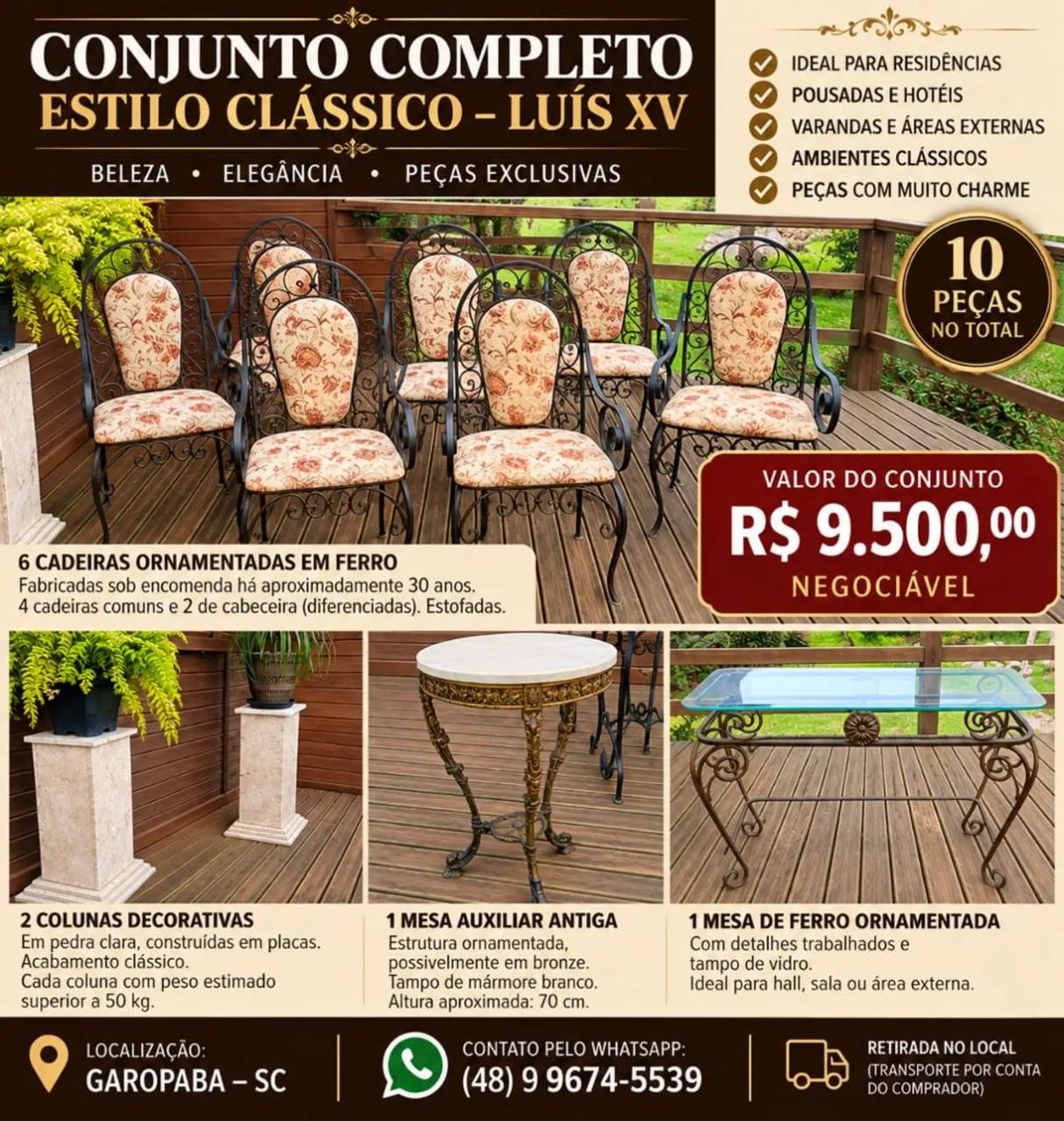 Conjunto estilo clássico Luiz XV