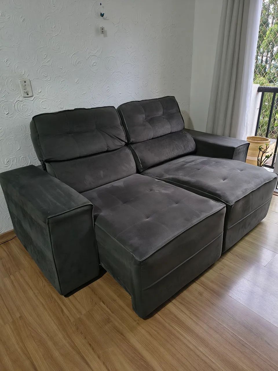 Sofá 3 Lugares Suede Cinza 2,00m Retrátil e Reclinável - Foto 5
