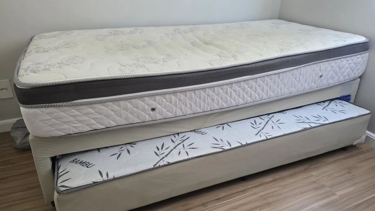 Cama box solteiro com cama auxiliar e colchão