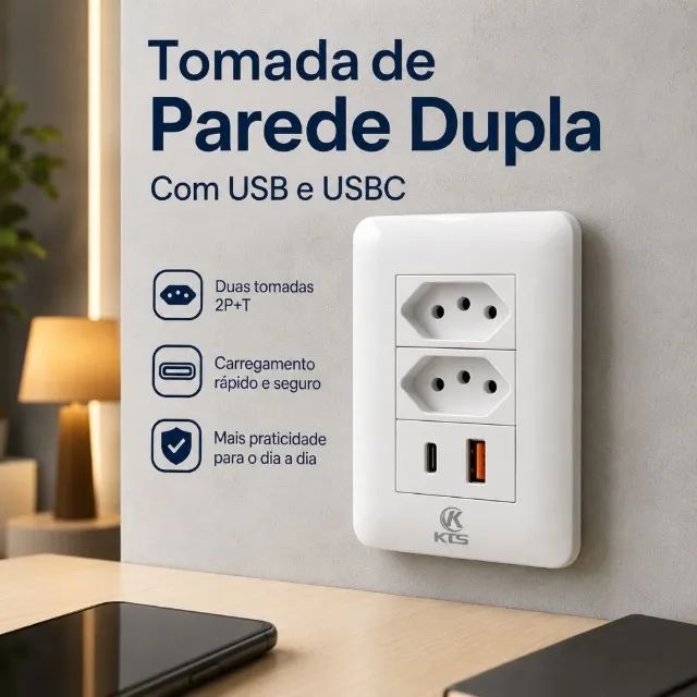 Tomada com Porta USB e Entrada Tipo C NOVA - Foto 4