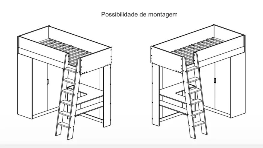 Cama suspensa com guarda-roupa e escrivaninha - Foto 4