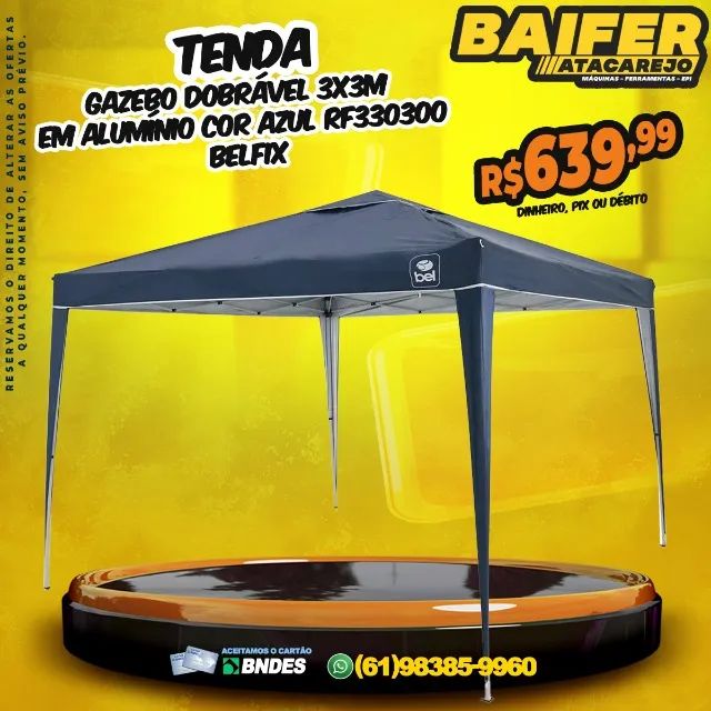 Tenda Gazebo Dobrável 3x3M em Alumínio Cor Azul RF330300 Belfix