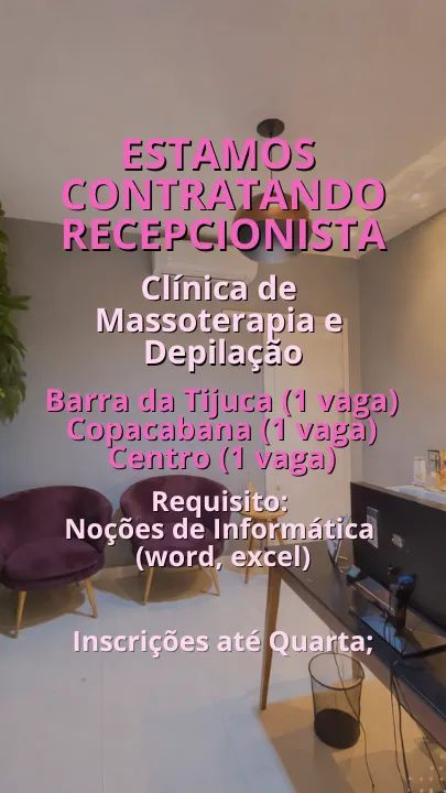 Vaga de Recepcionista Comercial no Centro