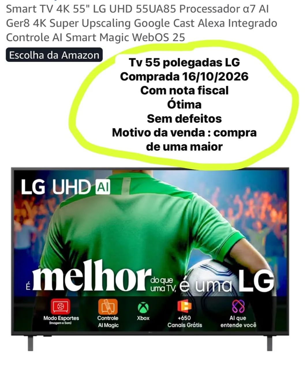 Tv smart 55 polegadas 1 mês de uso com nota fiscal  - Foto 2