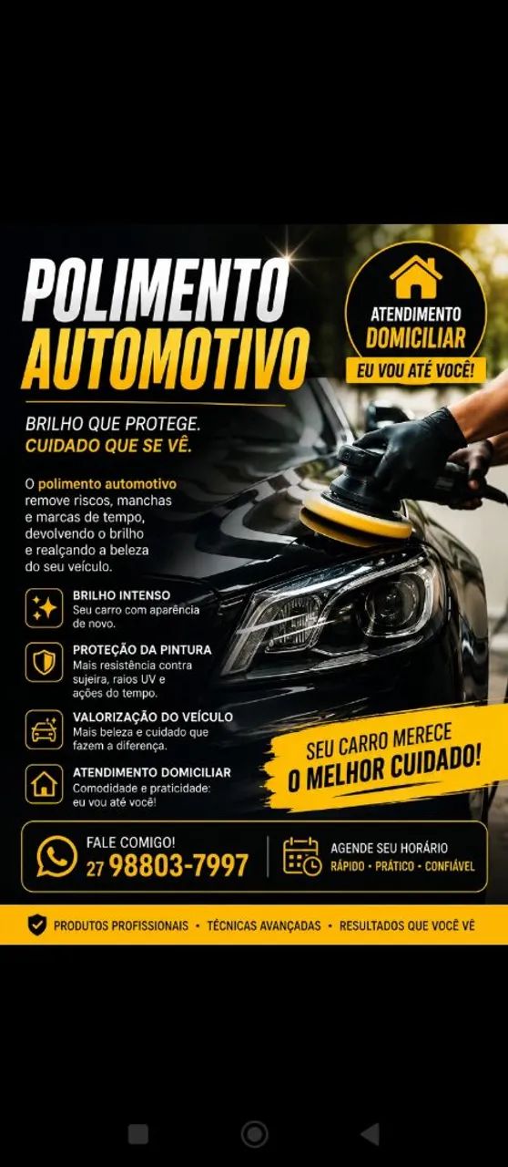Polimento automotivo comercial com Antedimento domiciliar 