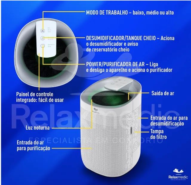 Desumidificador e Purificador de Ar com filtro HEPA Bivolt Relaxmedic - Foto 2
