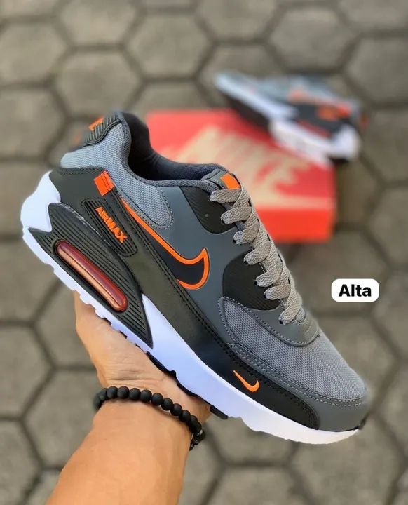 Nike Air Max 90 - cinza e laranja - número 40