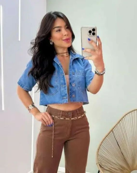 Jaqueta jeans cropped manga curta - Foto 4