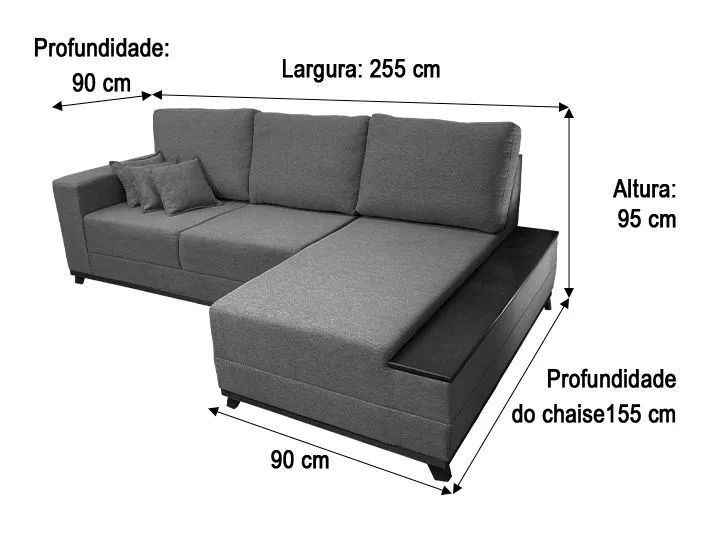 Sofá 3 Lugares com Chaise Linho Cinza - Foto 5
