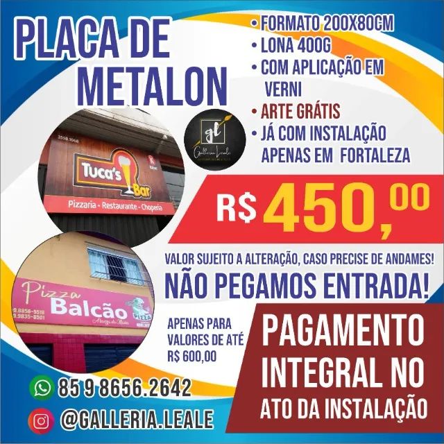 Placa de metalon com lona e instalação 200x80cm