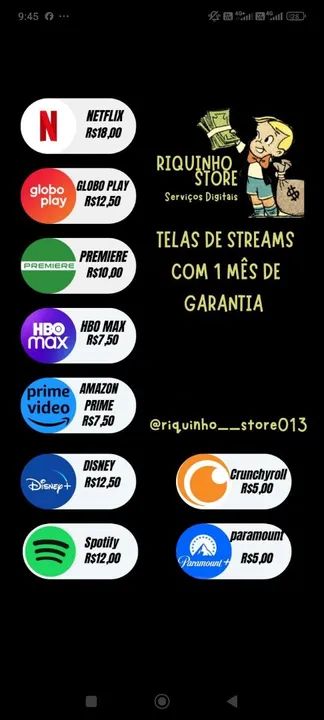 Vendas de telas de streaming 