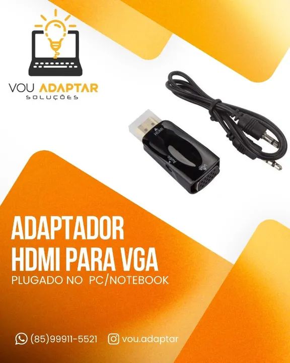 Adaptador HDMI para VGA (com áudio) notebook computador desktop projetor